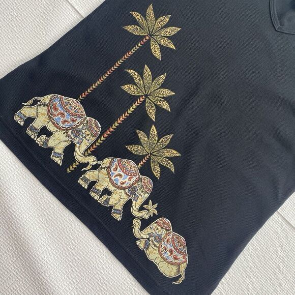Teddi Tops - Teddi Women's Medium Elephant Palm Safari African Pleated‎ Short Sleeve Top